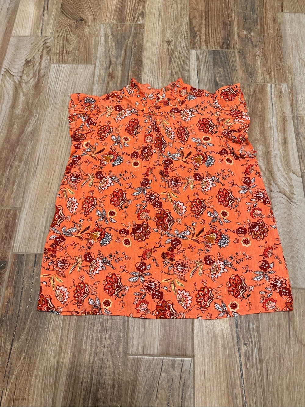 THML Orange Floral Ruffle Sleeveless Top
